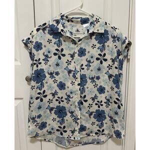 Disney Parks Lilo & Stitch Women Stitch Hibiscus Button Up Shirt Sz S Camp Shirt